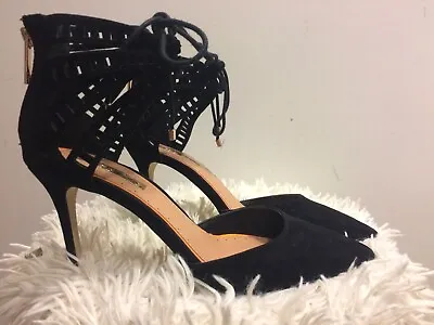 MISS KG Black Faux Vegan Suede Zip Back High Heels UK 6 EUR 39 • £11.75