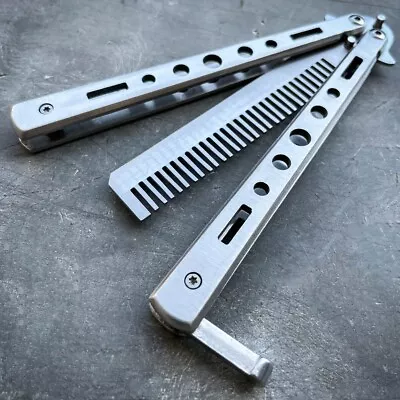 High Quality Practice BALISONG METAL BUTTERFLY Silver Comb Steel Trainer Knife • $7.55