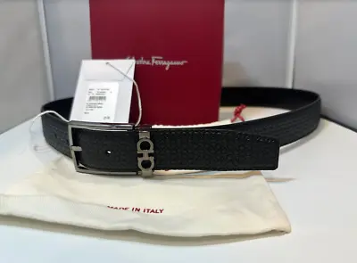 Salvatore Ferragamo Mens Adjustable Reversible Black/Nero Leather Belt 95cm • $210