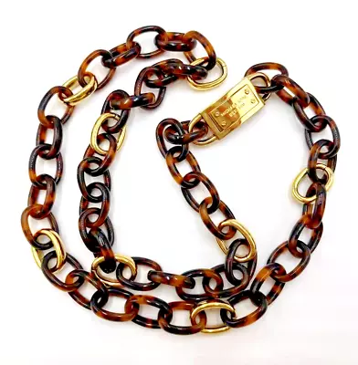 MICHAEL KORS Faux Tortoise & Gold Oval Links Chunky Chain Long Necklace 32'' • $59.99