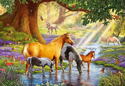 Wild Horse Paradise Mare Foal Stream Forest Garden Ceramic Tile Mural Backsplash • $59.99