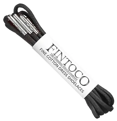 FINTOCO Round Waxed Dress Shoe Laces With Metal Tips - Dark Brown  34  (86 Cm) • £6.99