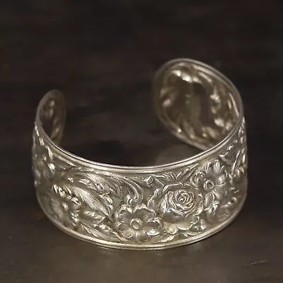 VTG Sterling Silver - S KIRK & SON Rose Flower Repousse 8  Cuff Bracelet - 45g • $56.55