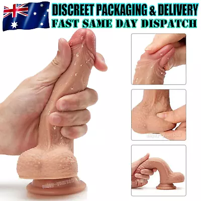 Dildo Dong Realistic Penis Cock Suction Cup Soft Head & Balls Adult Sex Toy • $29.56