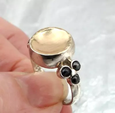 Black Pearl Ring 9k Yellow Gold 925 Silver 6.5789 Hadar Designers (I R333)y • $129