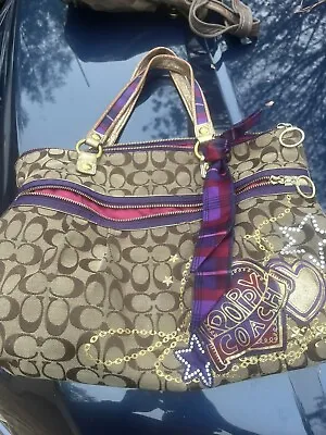 Coach Poppy Tartan Purple Star Hearts Applique Groovy Sig  C  Shoulder Bag Purse • $75