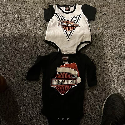 Infant 6 Month Long Sleeve HARLEY-DAVIDSON Outfit  Santa Hat  EUC • $10.99