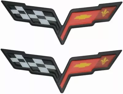 2Pcs C6 Corvette Emblem 2005-2013 Front Hood Rear Crossed Flags Badge Sticker • $26.99