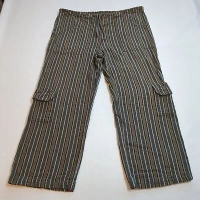 VTG White Stag Pants Womens M Drawstring Cargo Linen Boho Striped Green Brown  • $23.70