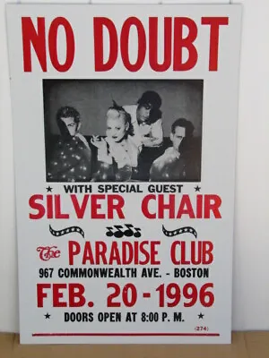 $21.99 • Buy Vintage No Doubt Concert Poster 1996 Boston Paradise Club With Silver Chair