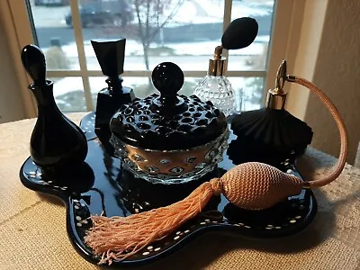 Vintage  Black Crystal  Vanity Perfume Set! BEAUTIFUL PRETTY MOVIE STAR READY!! • $155