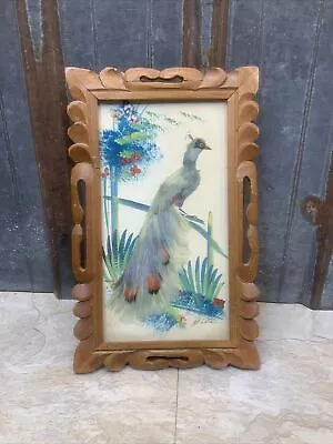 Mexican Feathercraft Folk Art Bird Nature Hand Carved Frame 7  X 11” Vintage • $19.99