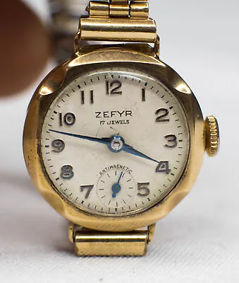 ZEFYR 9ct Gold Case 17 Jewels Ladies Wristwatch 375 Vintage Watch Needs Service • $295