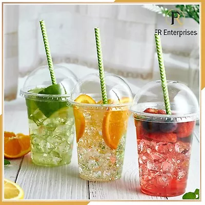 Disposable Plastic Smoothie Milkshake Cups + Lids 7oz 10oz 12oz 16oz Reusable  • £5.18