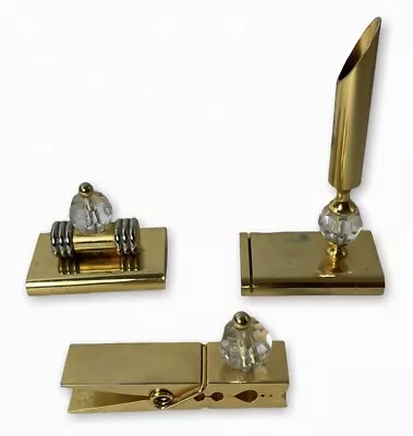 Vintage 1970's Desk Set Pen Holder Paper Weight & Paper Clip Gold Tone 3 Piece • $18.05