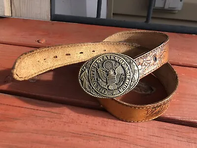 $114.99 • Buy VTG Western Belt Brown Tooled With Tony Lama Buckle USA Seal GUC! Size 34” READ!