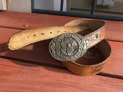 $114.99 • Buy VTG Western Belt Brown Tooled With Tony Lama Buckle USA Seal GUC! Size 34” READ!