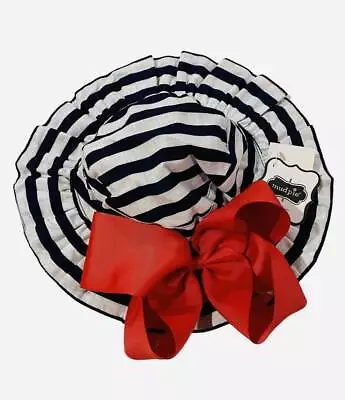 Mud Pie Boathouse Baby Navy Striped Sun Hat With Bow  Size Infant • $14.25