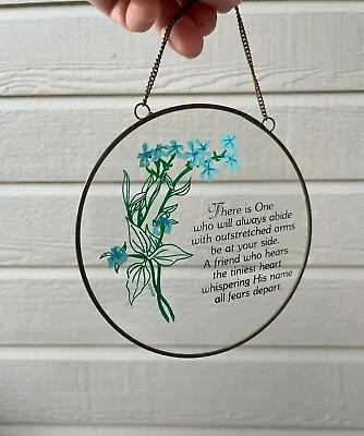 Vintage 5  Round Glass Decorative Window Hang Flowers Quote Poem Saying • $10.99