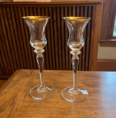 Mikasa Jamestown Gold Vintage Candle Holders (2) Lead Crystal Gold Trim 7-3/4  • $15
