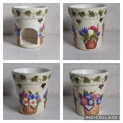 Yankee Candle Ceramic Cream Wax Melter Burner Flowers Cottage Core Farmhouse • £15