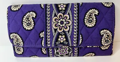 Vera Bradley Simply Violet Trifold Organizer Wallet Purple Paisley Magnetic • $9.99