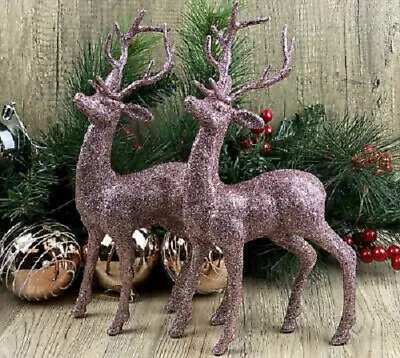 £7.99 • Buy 4x GLITTER STAG REINDEER Free Standing Decorations Christmas Ornament Hanging 
