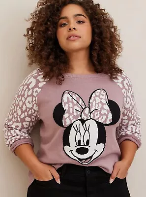 Disney Minnie Mouse Pullover Leopard Raglan Sweater Torrid Plus Size Womens 2X • $70