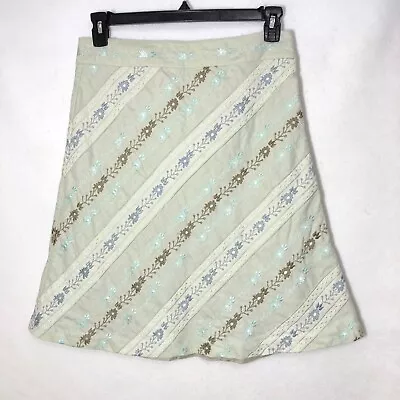 Sigrid Olsen Womens Linen Skirt Size 8 Embroidered Spring Floral Vintage • $20.79
