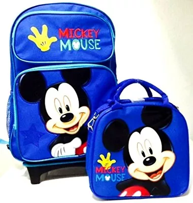 Walt Disney Mickey Mouse 16  Blue Rolling Backpack&matching Mickey Lunchbox-new! • $199.99