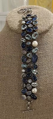 925 Sterling Silver Multi Stone Bracelet Moonstone Pearl Topaz • $50