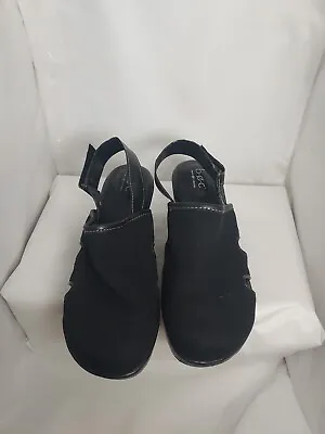 Born Concept Boc Slingback Canvas Clogs 8 Chunk Heel Platform Black Comfort Boho • $14