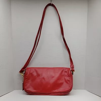 Vtg Cabin Creek Crossbody Handbag Med Red Leather 3 Section Purse Shoulder Bag • $18.95