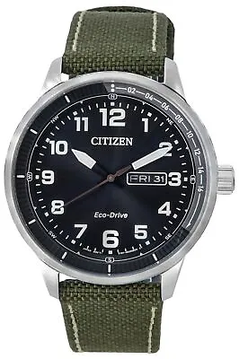 Citizen Urban Eco-Drive Green Nylon Strap Black Dial BM8590-10E 100M Mens Watch • $237.48