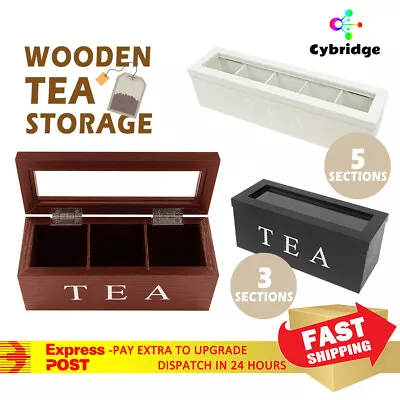 Wooden Tea Bag Chest Box Glass Window Wood Jewellery Storage Organiser Assorted • $26.58