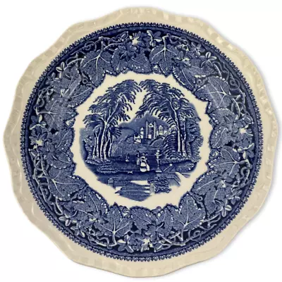 Mason's Vista Salad Plate 7 3/4  Blue Landscape Leaves Scallop Ironstone England • $14.99