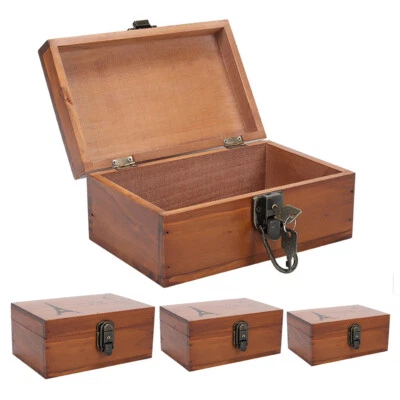 £6.94 • Buy Retro Wooden Storage Box Stamp Tickets Keepsake Treasure Chest Lockable With Key