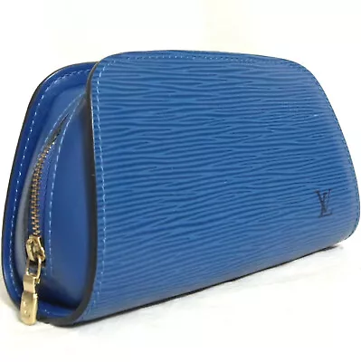 £132.67 • Buy For Repair Auth LOUIS VUITTON Blue Epi Dauphine PM Cosmetic Bag Pouch M48445 SP0