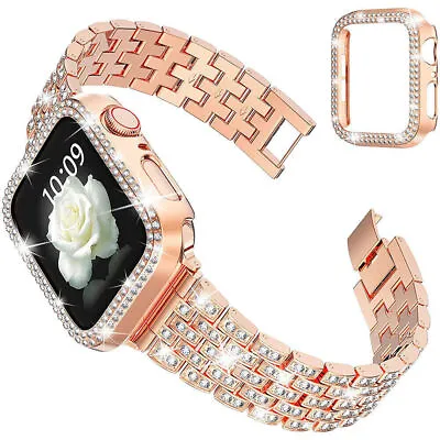 $18.99 • Buy Deluxe IWatch Band Strap+Bling Diamond Case For Apple Watch Series 8 7 6 SE 49mm
