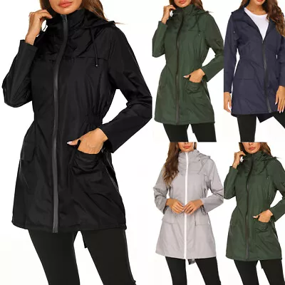 Ladies Rain Mac Womens Waterproof Festival Hooded Coat Parka Jacket • £16.99