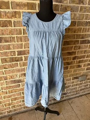 J.Crew Women's Prairie Dress Chambray Denim Size 6 Cap Flutter Sleeve Blue Prep • $11.39