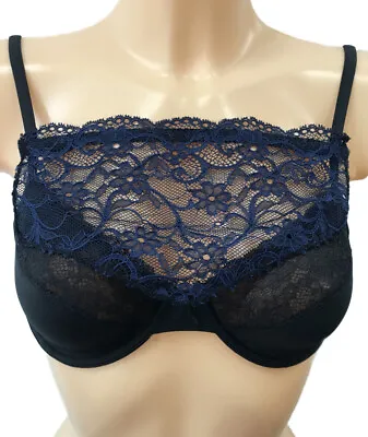 Modesty Panel - Lace Bra Insert - Instant Camisole Chest Cover Up - NAVY BLUE • £8.99