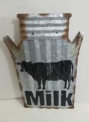 Galvanized Metal Farmhouse Fresh Milk Jug Rustic Decor Sign • $19