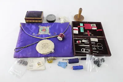 £20.97 • Buy 8 X Antique / Vintage HABERDASHERY Inc Darning Mushroom, Sewing Set Etc