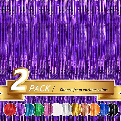 Btsd-Home Purple Foil Fringe Curtain Metallic Photo Booth Backdrop Tinsel Door  • $9.53