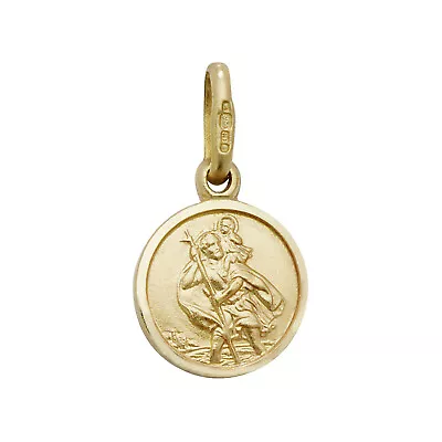 Mens 9ct Gold 10mm Plain Round Engravable Back St Christopher Pendant • £287.98
