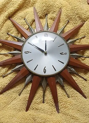 £16 • Buy Vintage Metamec Sunburst Wall Clock In Teak And Brass Not Working See Descriptio