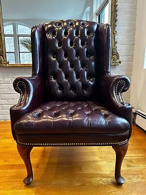 Chesterfield | Vintage Wingback Armchair | Tufted Burgundy • $600