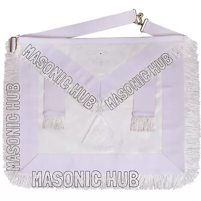 Masonic Past Master 100% Lambskin Apron With Sun - White Fringe Hand Embroiedred • $43.99