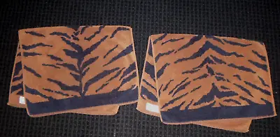Pr Vtg 80's Martex Perry Ellis Hand Towels Night Tiger Brown Black Zebra Stripe • $32